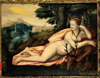 Reprezentacja Diany de Poitiers (1499-1566) Pani Breze, księżnej Valentinois en Diane Obraz Jacquesa Callota (1592-1635) XVI wiek. Senlis, muzeum polowań