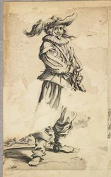 Żołnierz w kapeluszu z piórami, z La Noblesse de Lorraine (verso), ok. 1620-23