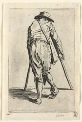 Żebracy: żebrak o kulach, w kapeluszu, c. 1623.