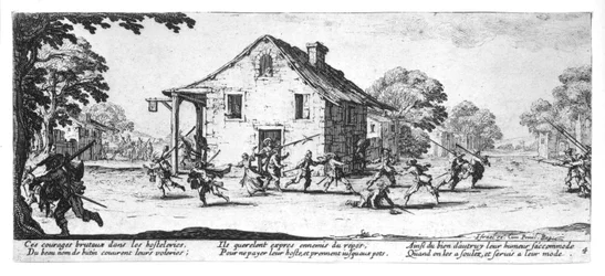 Plądrowanie karczmy, tablica 4 z „Nieszczęść i nieszczęścia wojny”, ryty: Israel Henriet (ok. 1590-1661) 1633