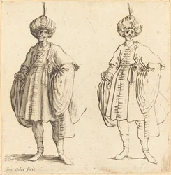 Dwóch Turków ubranych w turbany z pióropuszem