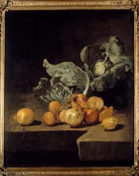 Martwa natura, kapusta i cebula Malarstwo Jacques Charles Oudry (1720-1778)