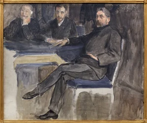Studiuj do portretu Stephane Mallarme (1842-1898) i jego przyjaciół z La Revue Independante. Obraz Jacques Emile Blanche (1861-1942), olej na płótnie