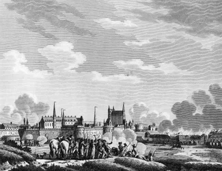Rewolucja Francuska: Atak Nantes przez Wandejczyków w dniu 29 czerwca 1793 r. Grawerowanie Berthauta wg Swebacha Paryż, Biblioteka Instytutu Historii Rewolucji
