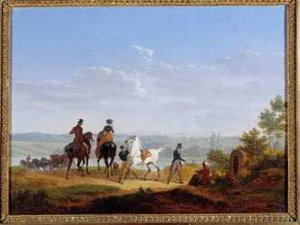 Krajobraz z postaciami i jeźdźcami Malarstwo autorstwa Jacques Francois Joseph Swebach