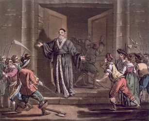 Mathieu Mole (1584-1656) nękany przez lud, sztychowany przez Jean Baptiste Morret (fl.1790-1820), 1792
