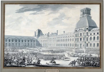 Revue des trupes Napoleona Bonaparte (1769-1821) w Tuileries Grawerowanie Jacquesa Swebacha dit Fontaine (1769-1823) XIX-wieczny Paryż, Musee Carnavalet