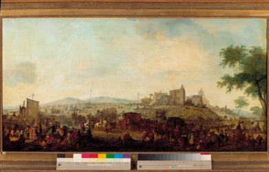 Widok na obóz manewrów wojskowych założony pod dowództwem księcia Conde w pobliżu Saint Omer od 5 sierpnia do 25 września 1788 r. To Ludwik V Joseph de Bourbon-Conde (1736-1818). Obraz Jacques Francois Joseph Swebach (1769-1823) 1788 Su