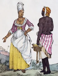Czarna kobieta i mulatka z Santo Domingo, kolorowy grawer z rysunku Labrousse