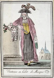 Wenecka kobieta w masce - w „”Encyklopedii podróży”” Grasset Saint Sauveur, wyd. Paryż 1796