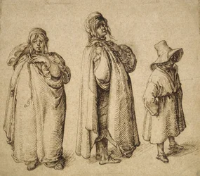 Dwa badania kobiety romskiej i chłopca romskiego w dużym kapeluszu, ok. 1605 r.