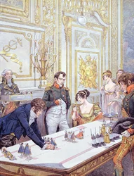 Napoleon (1769-1821) i jego żona Józefina (1763-1814) przygotowują koronację, ilustracja z „Bonapartego” G. Montorgueila, 1910