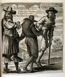 XVII-wieczna grawerowana ilustracja ze zbioru przysłów. Paryż 1657-1663. Autor: Jacques Lagniet (1620-1675). Francuski rytownik. Od niego pochodzi wiele społecznie krytycznych rycin i prześmiewczych obrazów, takich jak jego czasami groteskowe i fantastyczn