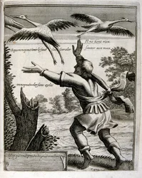 XVII-wieczna grawerowana ilustracja ze zbioru przysłów. Paryż 1657-1663. Autor: Jacques Lagniet (1620-1675). Francuski rytownik. Od niego pochodzi wiele społecznie krytycznych rycin i prześmiewczych obrazów, takich jak jego czasami groteskowe i fantastyczn