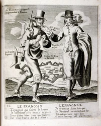 XVII-wieczna grawerowana ilustracja ze zbioru przysłów. Paryż 1657-1663. Autor: Jacques Lagniet (1620-1675). Francuski rytownik. Od niego pochodzi wiele społecznie krytycznych rycin i prześmiewczych obrazów, takich jak jego czasami groteskowe i fantastyczn