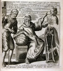 XVII-wieczna grawerowana ilustracja ze zbioru przysłów. Paryż 1657-1663. Autor: Jacques Lagniet (1620-1675). Francuski rytownik. Od niego pochodzi wiele społecznie krytycznych rycin i prześmiewczych obrazów, takich jak jego czasami groteskowe i fantastyczn