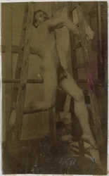 Studium męskiego nagiego modela w studio Jacques de Lalaing