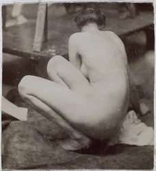 Studium nagiej modelki widzianej z tyłu w pracowni Jacques de Lalaing, wstępne studium elementu do fontanny w Musee des Beaux arts, Tournai oraz do okrągłej fontanny