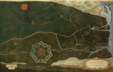 Mapa Damme i hiszpańskich fortec granicznych w pobliżu Sluis (olej na płótnie)