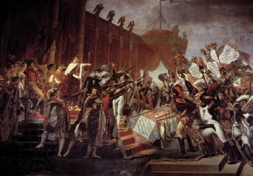 Przysięga Armii złożona cesarzowi Napoleonowi I (1769-1821) po podziale orłów na Polu Marsowym, 5.12.1804 Szczegół. Obraz Jacquesa Louisa Davida (1748-1825) XIX w. Niedz. 6,1x9,3m.