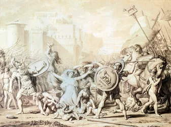 Study for Rape of Sabine Women (rysunek piórem, tuszem, akwarelą i ołówkiem)