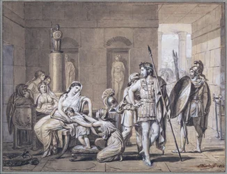 Odejście Hektora, c.1812 (pióro i atrament i ołówek na papierze)