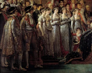 Koronacja Napoleona. Fragment przedstawiający braci i siostry cesarza podczas konsekracji cesarza Napoleona I Bonapartego i koronacji cesarzowej Józefiny w paryskiej katedrze Notre-Dame 2 grudnia