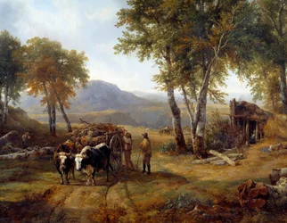 Drwale w Lesie Szczegółów. Obraz Raymonda Brascassata (1804-1867) 1832 Nantes, Musee des Beaux Arts