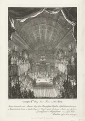 Huwelijk van Willem IV spotkał księżniczkę Annę, 1734 George II Mag: Brytyjczyk: Franc: & Hiber. Ślub królewski między Anną (...) i Wilhelmem (...) wtorek 14: Ano: 1733 (...) (tytuł na obiekcie)