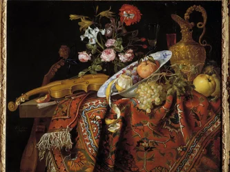 Martwa natura ze skrzypcami i akwamarynem Malarstwo Jacques Samuel Bernard (1615-1687)