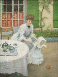 Matka z dziewczynką bawiącą się piłką 1906