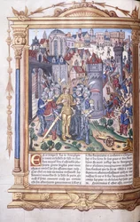 Iluminowany rękopis przedstawiający króla i jego armię przed miastem, 1503-04