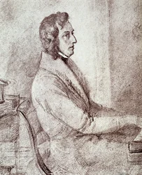 Portret Fryderyka Chopina (1810-1849), polskiego kompozytora. - rysunek autorstwa Goetzenbergera