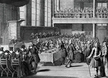 Obiad anabaptystów, rycina Jacobusa van der Schleya (1715-1779) z Ceremonii i zwyczajów religijnych wszystkich narodów świata