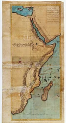 Mapa Afryki Wschodniej (mapa trasy, którą przebyły floty Salomona) – w „Podróży do Nubii i Abisynii podjętej w celu odkrycia źródeł Nilu w latach 1768-1772”, James Bruce, Paryż