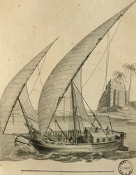 Żaglówka Nubii, Egipt, grawerowanie z Cartes et figures du Voyage en Nubia et en Abyssinia, James Bruce
