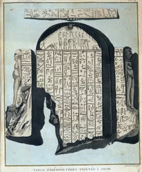 Tablica hieroglifów znaleziona w Aksoum (Aksoum) - w „Podróży po Nubii i Abisynii podjętej w celu odkrycia źródeł Nilu w latach 1768-1772”, James Bruce, t. 1, Paryż