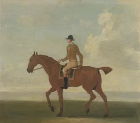 Kasztanowy koń wyścigowy z dżokejem, ok. 1730 (olej na płótnie)