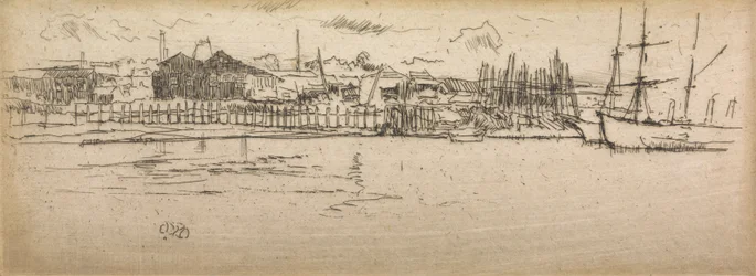 Dry-Dock, Southampton, z zestawu dwunastu akwafort zatytułowanych The Naval Review, 1887