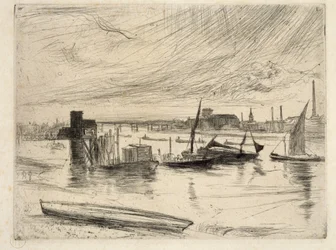 Wczesny poranek, Battersea, 1861 (sucha igła)