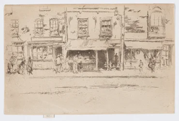 Sklep rybny, Chelsea, ok. 1884-86 (akwaforta; tusz na papierze)
