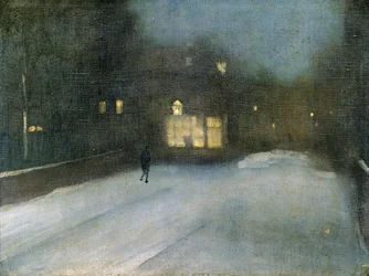 Nocturne w kolorze szarym i złotym: Chelsea Snow, 1876