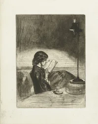 Portret czytającej Deborah Delano Czytanie przy świetle lampy