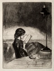 Czytanie przy Lamplight, 1859.
