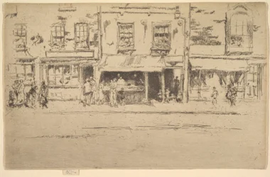 Sklep rybny, zajęty sklep rybny w Chelsea, Chelsea, 1886-87.