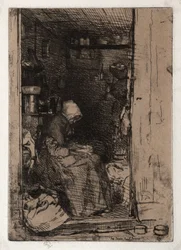 The Old Rag Woman, nr 10 z Twelves Etchings from Nature Zestaw francuski, 1858.