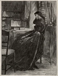 Kazanie procesowe: Joanna Douglas przy swoim biurku, 1862.
