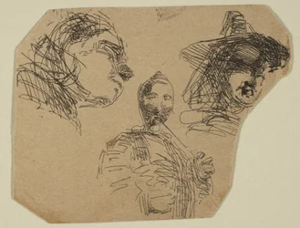 Dwie kobiece głowy i stojąca postać ze szkiców na płycie badawczej wybrzeża, 1854-55.