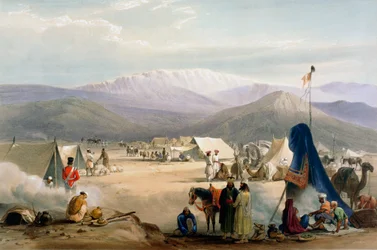 Obóz armii brytyjskiej w Dadur przy wejściu na przełęcz Bolan, pierwsza wojna anglo-afgańska, 1838-1842