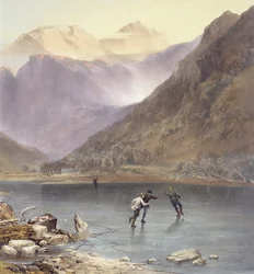 Brothers Water, fragment z łyżwiarzami, z The English Lake District, 1853, fragment litografii 90428